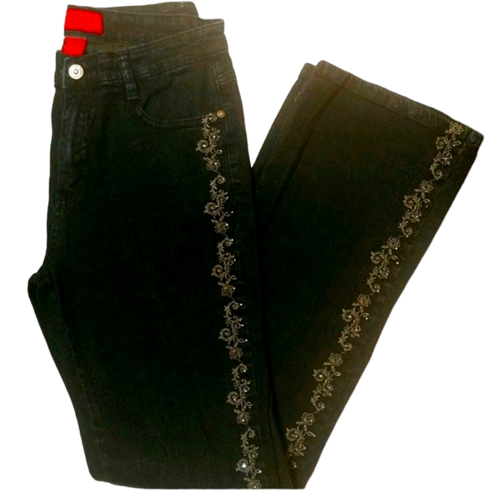 COS Slight Flare Jeans w/ Taupe Embroidery sz 10